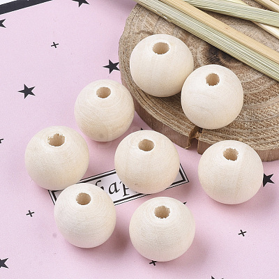 Natural Unfinished Wood Beads WOOD-S651-A25mm-LF-1