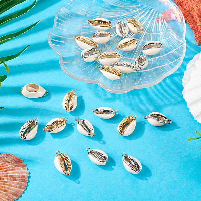 24Pcs 4 Styles Electroplate Cowrie Shell Link Connectors Charms and Pendants SHEL-TA0001-25-1