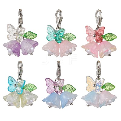 6Pcs Flower Glass Pendant Decorations HJEW-JM02791-1