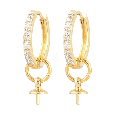 Brass Micro Pave Clear Cubic Zirconia Huggie Hoop Earring Findings KK-Z158-03G-1