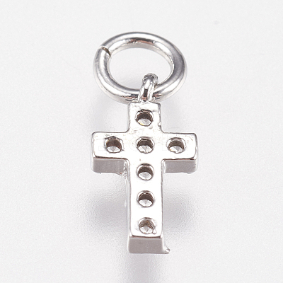 Brass Micro Pave Cubic Zirconia Tiny Cross Charms LS-ZIRC-E147-62P-1