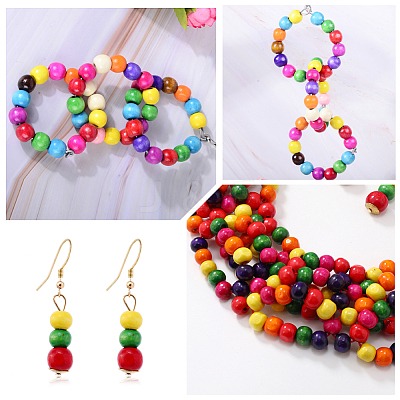 800pcs 3 Styles Dyed Natural Wood Beads WOOD-PA0001-23-1