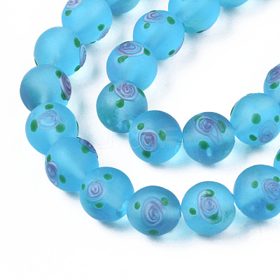 Handmade Frosted Lampwork Beads Strands LAMP-N021-39B-1