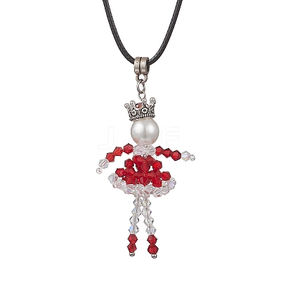 2Pcs 2 Colors Alloy Glass Beaded Christmas Doll Pendant Necklaces NJEW-MZ00135-1