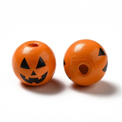 Halloween Theme Printed Natural Wooden Beads WOOD-L020-C04-1