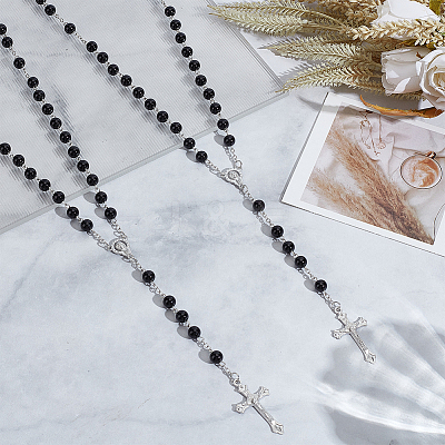 2Pcs Plastic Imitation Pearl Rosary Bead Necklaces for Easter NJEW-GO0001-09-1