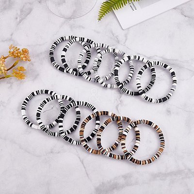 Handmade Polymer Clay Heishi Surfer Stretch Bracelets Set BJEW-SW00099-07-1