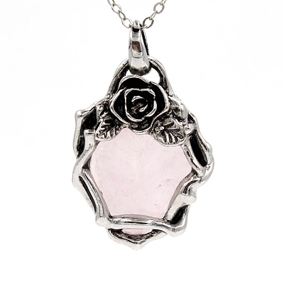 Retro Natural Rose Quartz Pendants PW-WG52952-02-1