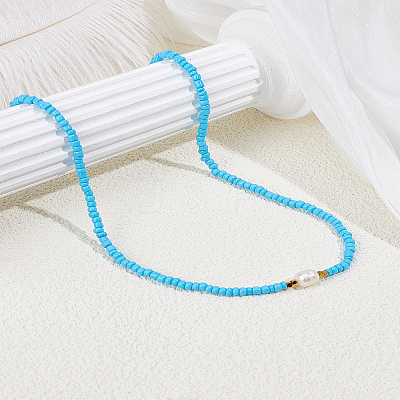 1Pc Rice Natural Pearl & Glass Seed Beaded Necklaces for Women NJEW-LP0007-01C-1