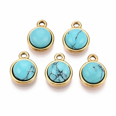 Synthetic Turquoise Half Round Charms STAS-N109-213B-G-1