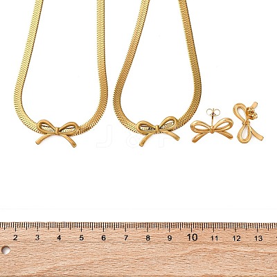 Bowknot 304 Stainless Steel Pendant Necklaces & Charms Bracelets & Stud Earrings Sets SJEW-Z003-03G-1
