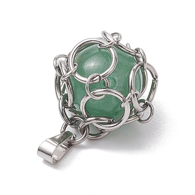 Stainless Steel Braided Pacrame Pouch Gemstone Pendants PALLOY-JF02735-02-1