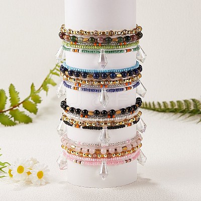 Sparkling Glass Seed Beads 5 Layered Anklet AJEW-SW00006-02-1