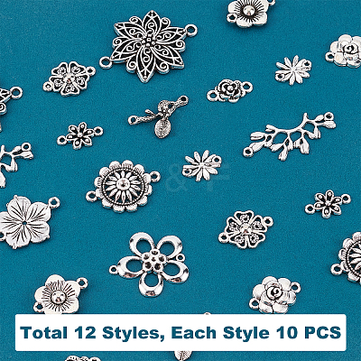 120Pcs 12 Styles Tibetan Style Zinc Alloy Connector Charms FIND-PH0005-74-1