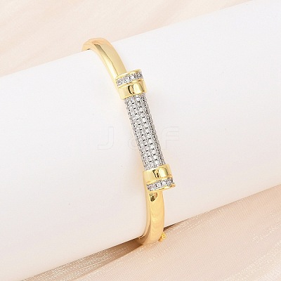 Brass Micro Pave Clear Cubic Zirconia Bangles for Women BJEW-D368-01G-1