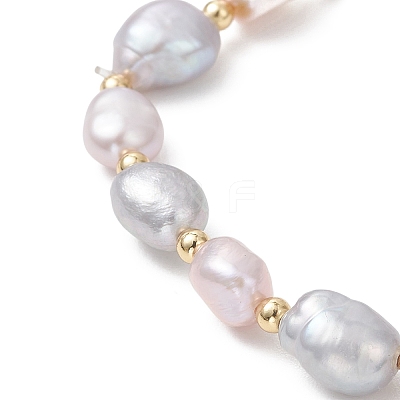 Natural Cultured Freshwater Pearl & Brass Beads Stretch Bracelet for Women BJEW-JB13209-1