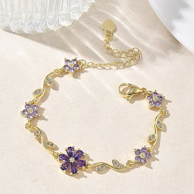 Brass Micro Pave Cubic Zirconia Link Chain Bracelets for Women BJEW-C156-04D-01G-1