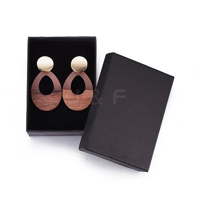 Teardrop Resin & Wood Stud Earrings EJEW-JE03000-M-1