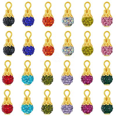 24Pcs 12 Colors Handmade Polymer Clay Rhinestone Pendants PALLOY-SW0026-01-1