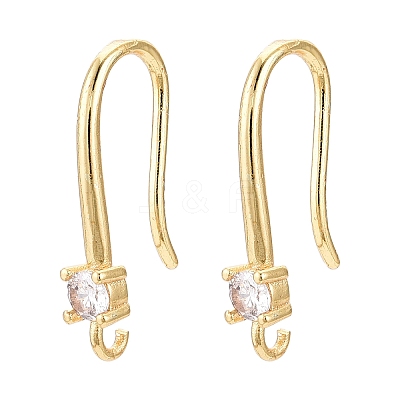 Brass Micro Pave Clear Cubic Zirconia Earring Hooks ZIRC-R112-06G-1