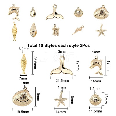 Ocean Theme Brass Pendants KK-SC0001-54G-1