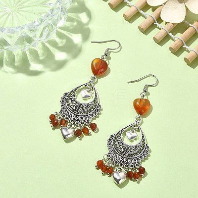 Dyed Natural Red Agate Heart Chandelier Earrings EJEW-JE05364-04-1