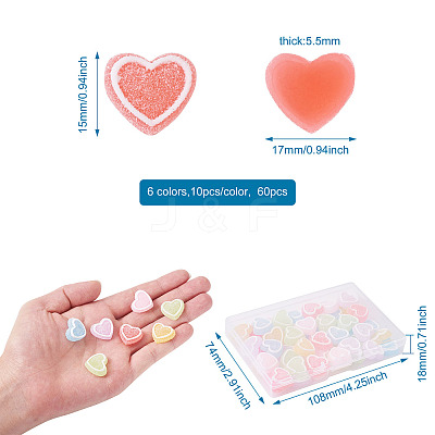 60Pcs 6 Colors Resin Cabochons Accessories RESI-YS0001-03-1