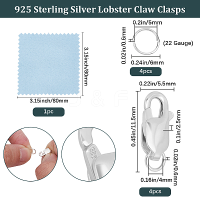 4Pcs 925 Sterling Silver Lobster Claw Clasps STER-BBC0009-40A-1