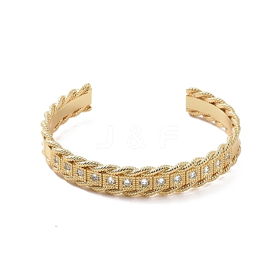 Clear Cubic Zirconia Open Cuff Bangle BJEW-F445-07G-1
