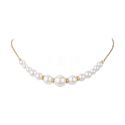 Round White Shell Pearl Graduated Beaded Necklaces for Women NJEW-JN05305-1