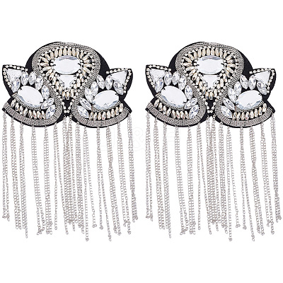 Flower Iron Chain Tassel with Rhinestone Epaulettes AJEW-WH20006-326B-P-1