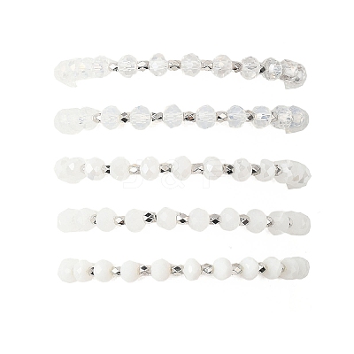 5Pcs Round Glass & CCB Beads Stretch Bracelets for Women BJEW-JB12675-1