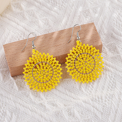 Glass Seed Braided Dangle Earrings for Women FIND-PW0024-16G-1