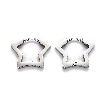 Tarnish Resistant 304 Stainless Steel Star Huggie Hoop Earrings STAS-J033-07P-1
