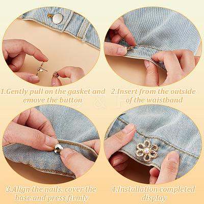 24Pcs 6 Colors Flower Shape Plastic Bead with Zinc Alloy Adjustable Jean Button Pins FIND-GO0002-80-1