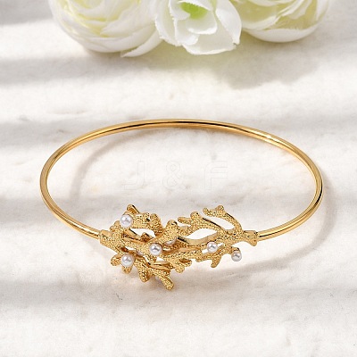 304 Stainless Steel Imitation Pearl Cuff Bangles BJEW-Z166-06G-1