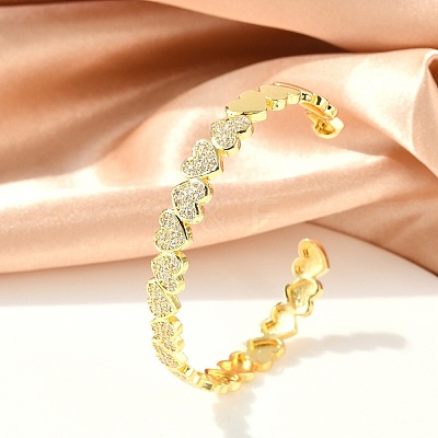 Sparkling Heart Cubic Zirconia Cuff Bangle BJEW-D448-15G-RS-1