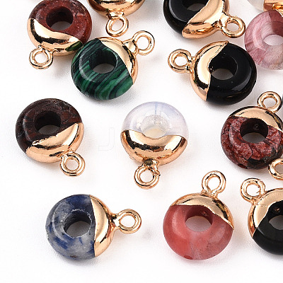 Natural & Synthetic Mixed Gemstones Flat Round/Donut Charms G-I347-M-1