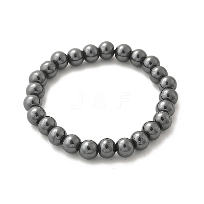 Non-magnetic Hematite Beaded Ball Stretch Bracelets BJEW-M066-B-02-1