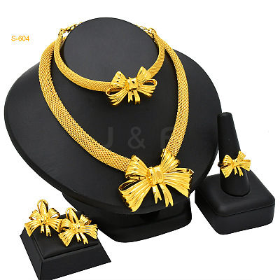 Alloy Pendant Necklaces & Stud Earrings & Bangles & Rings Sets FS-WGECFB6-01-1