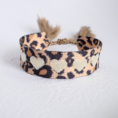 Leopard Print Pattern Polyester Cord Adjustable Bracelets BJEW-B127-01C-1