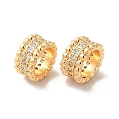 Rack Plating Brass Micro Pave Cubic Zirconia European Beads KK-M242-04G-1