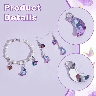 24Pcs 3 Styles Star & Moon & Heart Glass Shoes Charms PALLOY-PH01715-1