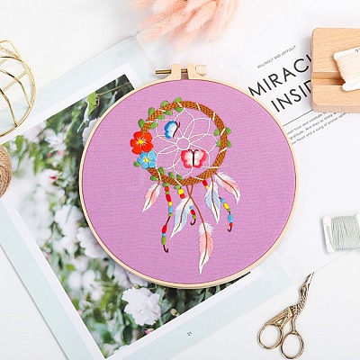 DIY Woven Net/Web with Feather Pattern Embroidery Kit DIY-O021-17B-1