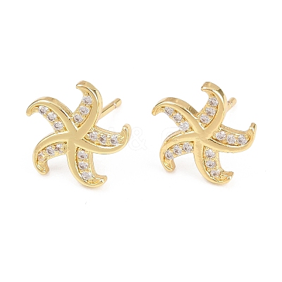 Brass Micro Pave Cubic Zirconia Stud Earrings EJEW-G471-29A-G-1