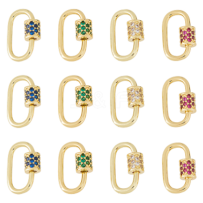 12Pcs Brass Micro Pave Cubic Zirconia Screw Carabiner Lock Charms ZIRC-HS0001-16-1