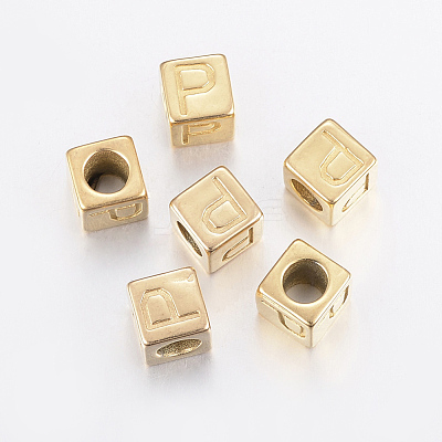 304 Stainless Steel Large Hole Letter European Beads X-STAS-H428-01G-P-1