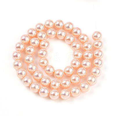 UV Plating Pearlized Glass Pearl Beads Strands GLAA-F128-01B-T7-1