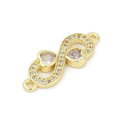 Brass Clear Cubic Zirconia Heart Infinity Connector Charms KK-D317-144G-1