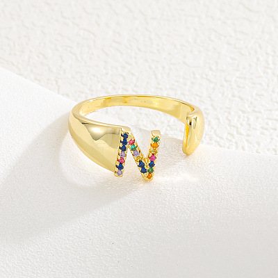 Brass Micro Pave Colorful Cubic Zirconia Cuff Open Rings FS-WG163C1-14-1